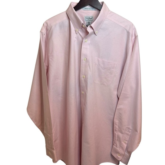 L.L. Bean | Men's Light Pink Wrinkle Resistant Dress Shirt | 100% Cotton | Sz 17 - Picture 1 of 5